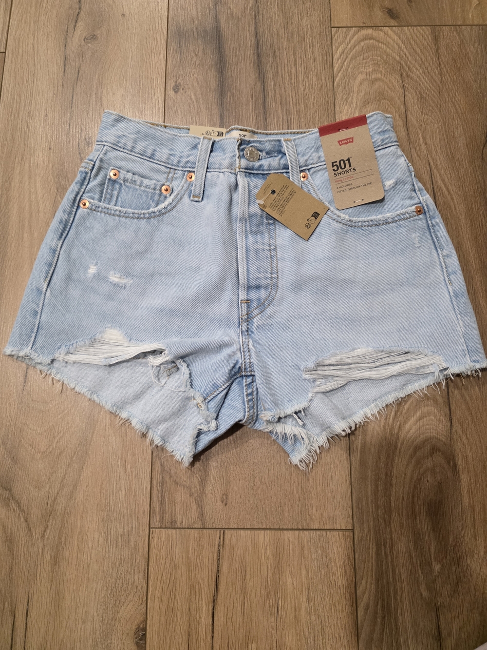 Levi's Light Blue Ripped High-Rise Denim Shorts
